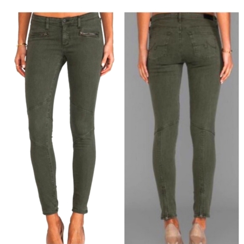 AG Adriano Goldschmied Moto Legging Army Green Zipper‎ Jean 26R